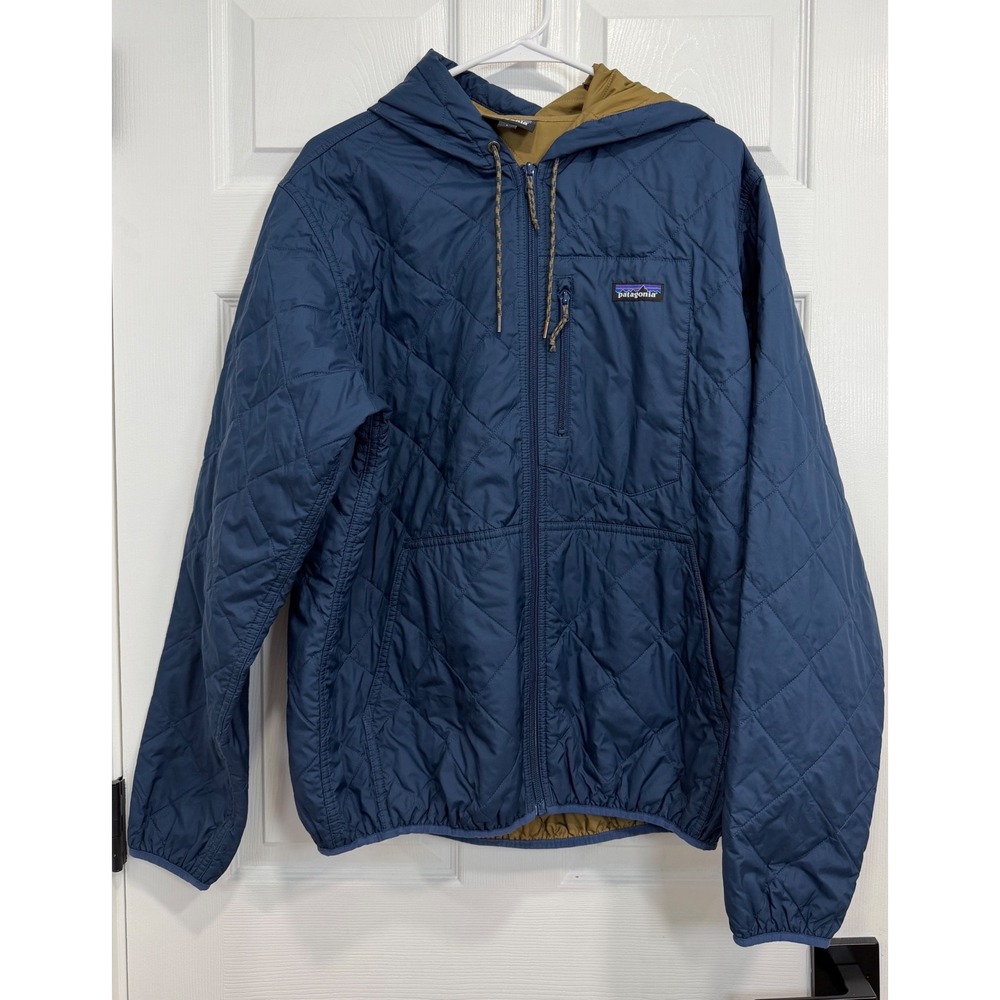 Patagonia Mens Diamond Quilted Bomber Hoody Navy Blue Large Lightweight Jacket